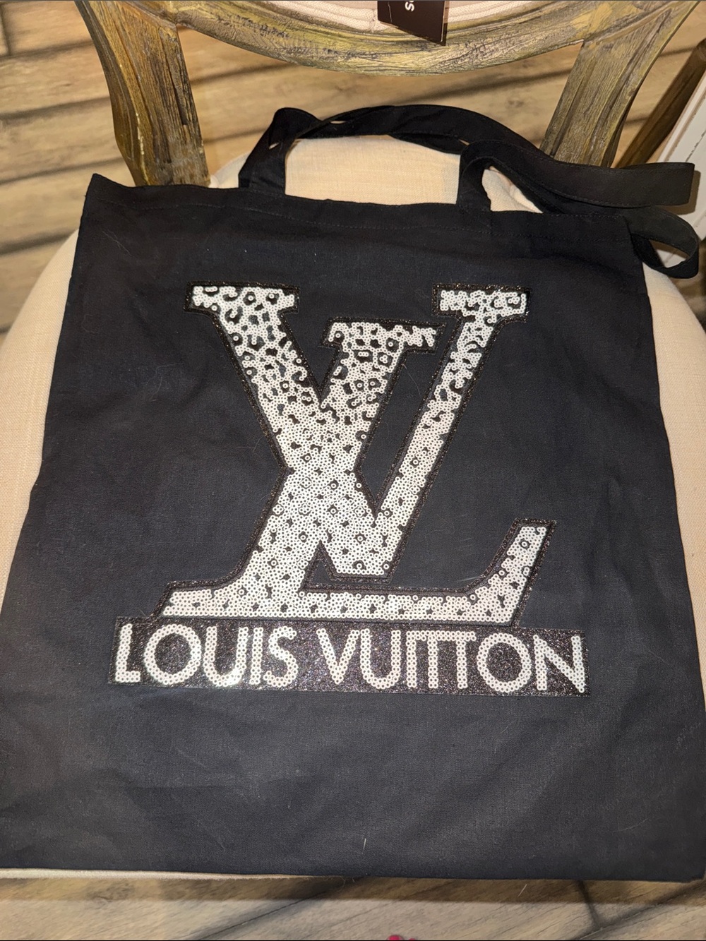 LV initial fashion totei Black Tote w/ White Sequin Free gift include